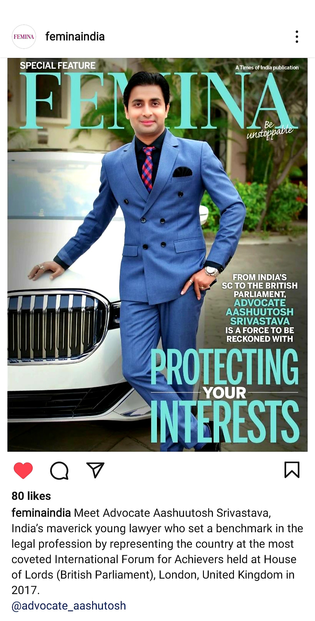 Advocate Aashutosh Srivastava is featured on Femina Digital Cover