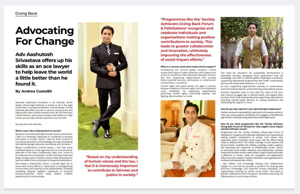 Advocate Aashutosh Srivastava featured in SocietyAchievers magazine